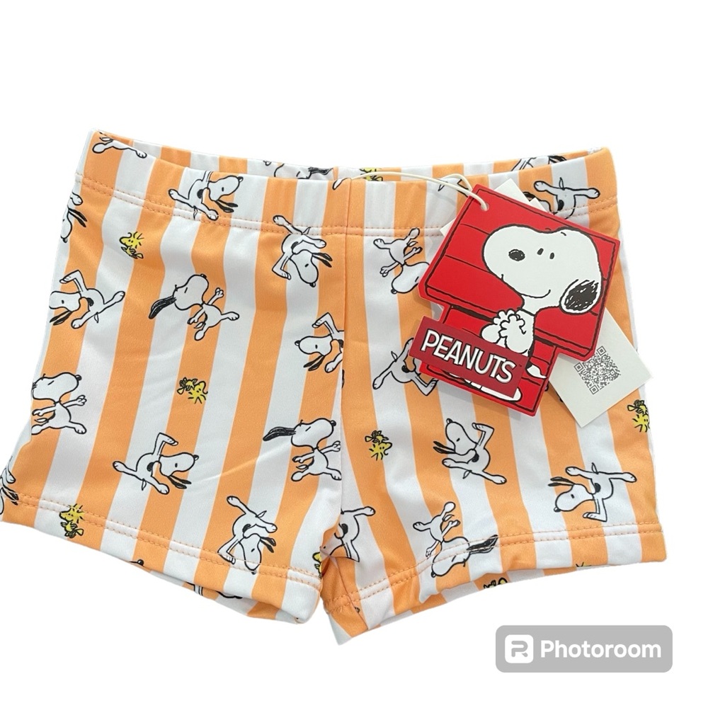 NWT Zara Peanuts Snoopy Orange & White Stripe UPF 50+ Boys Swim Bottom 1…